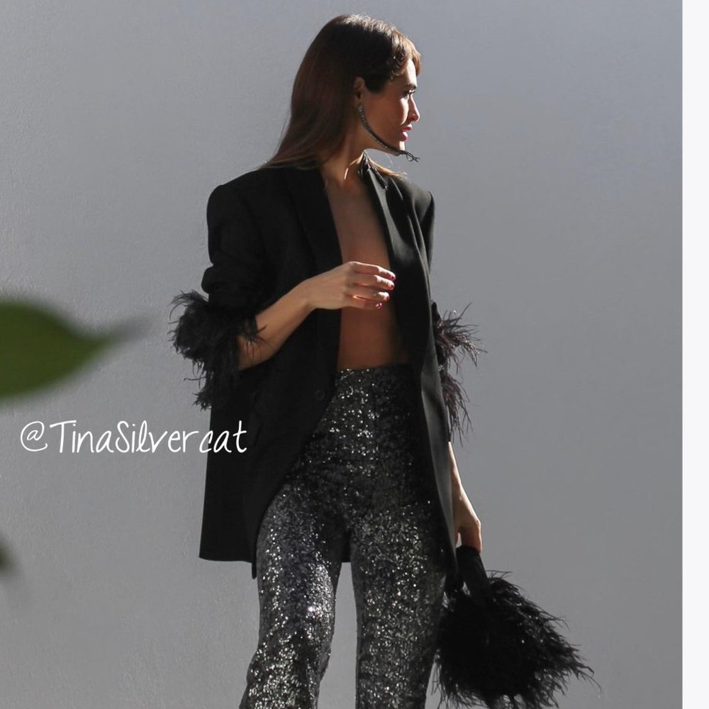 Zara Feather Trim Blazer Black Sz XS NWT - Picture 7 of 17